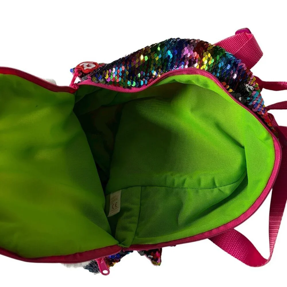 TY Mini Backpack OWEN Owl Sequin Flippy Color Changing Plush Bag (12”